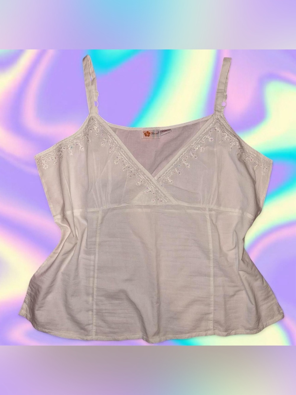 NWOT vtg y2k embroidered sequin cami - flower, sz 2x 100% cotton
